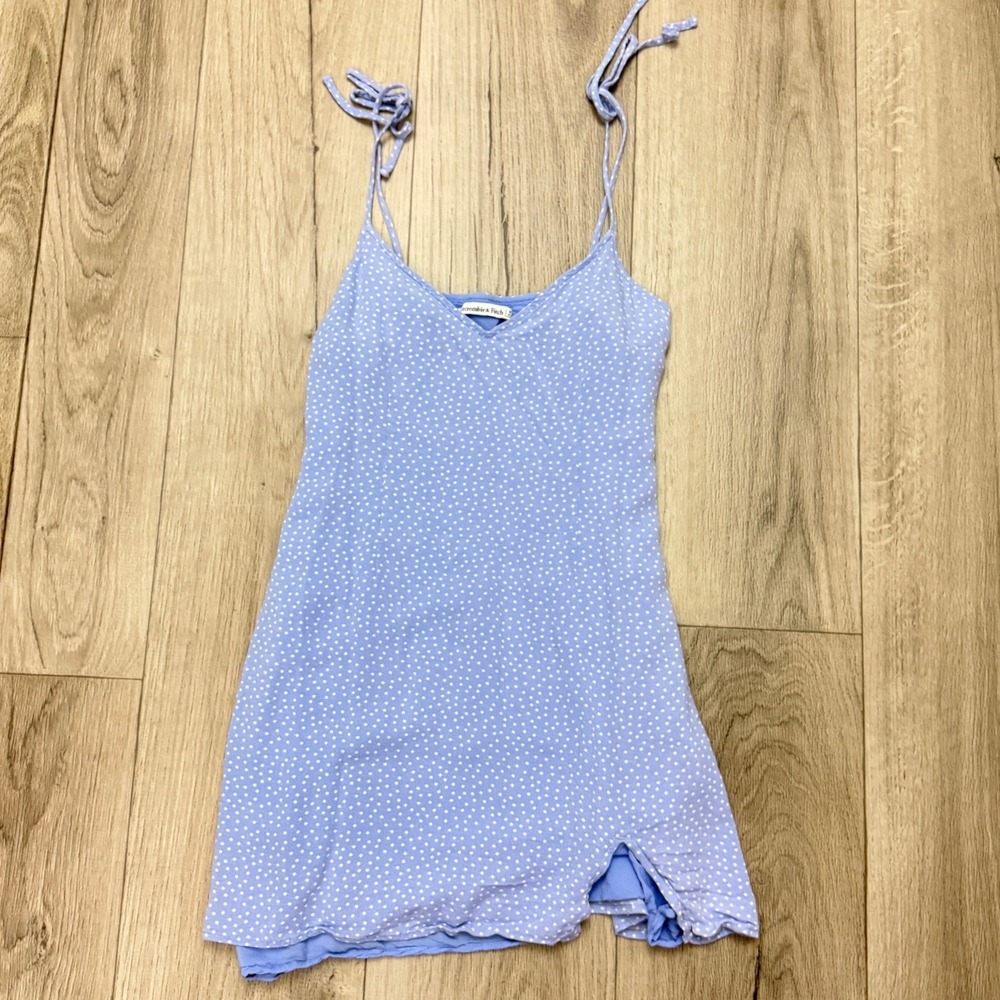 Abercrombie & Fitch Tie Strap Mini Dress Womens XS Blue Polka Dot Slit Side Zip